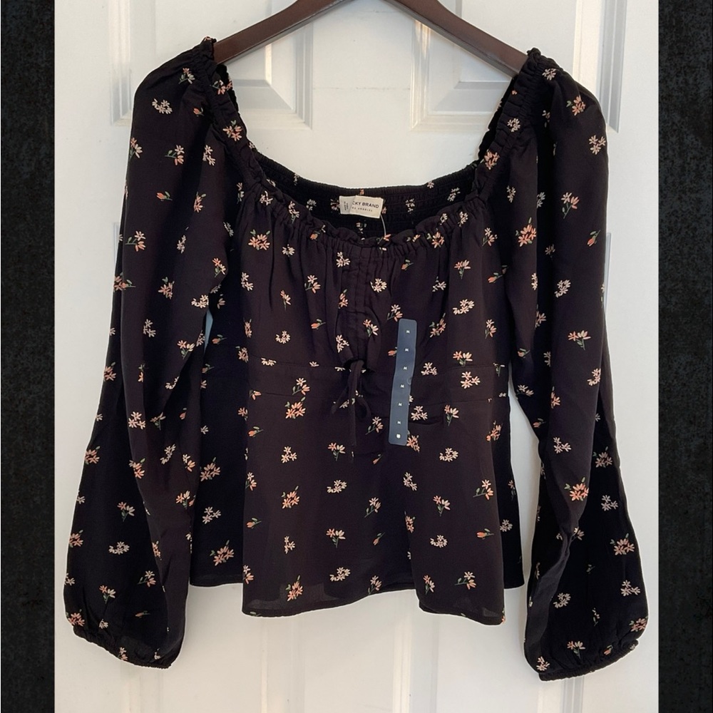 Lucky Brand Floral Ruched Front Top - NWT - Size Medium